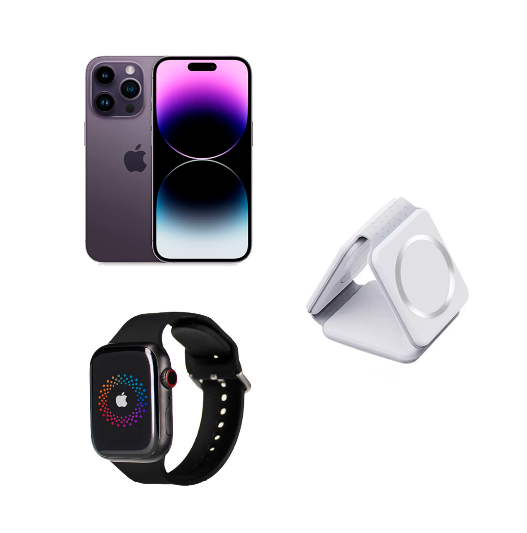 iPhone 14 Pro + SmartWatch Series 9 + Cargador Inalámbrico 3 en 1